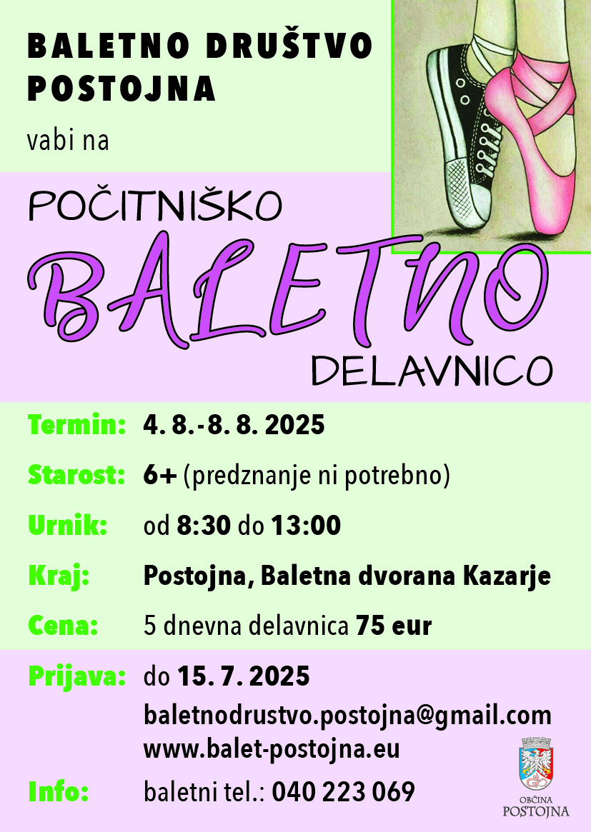 Pocitniske baletna delavnice - Postojna letak A6